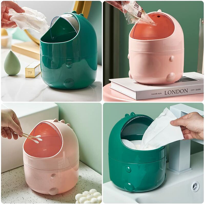 Mini Desktop Trash Can With Lid For Bathroom Kitchen Office Cartoon Style Portable Green V1188-MS-227-2183
