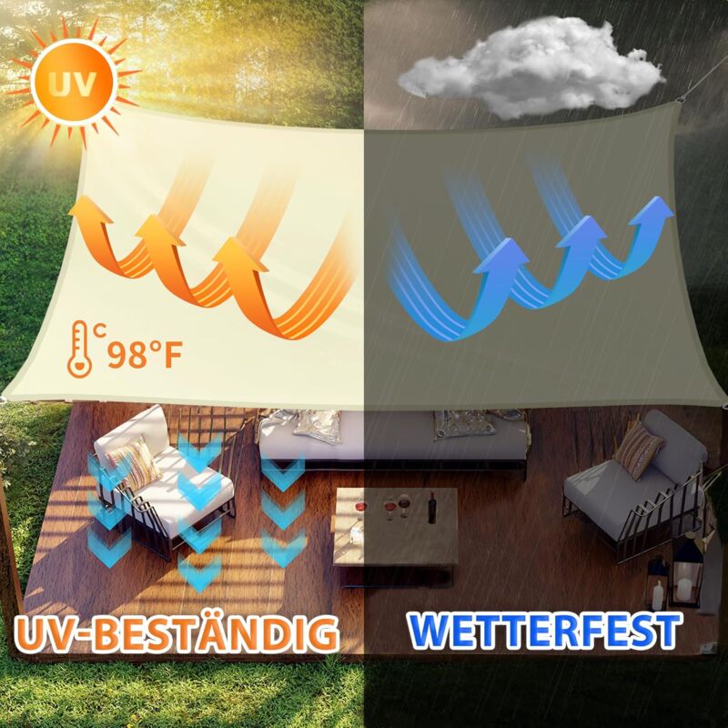 Sun Shade Sail Rectangular Sunshade, Water Repellent, Sunshade For Patio, Garden, Balcony, Polyester Fabric V1188-MS-227-2184
