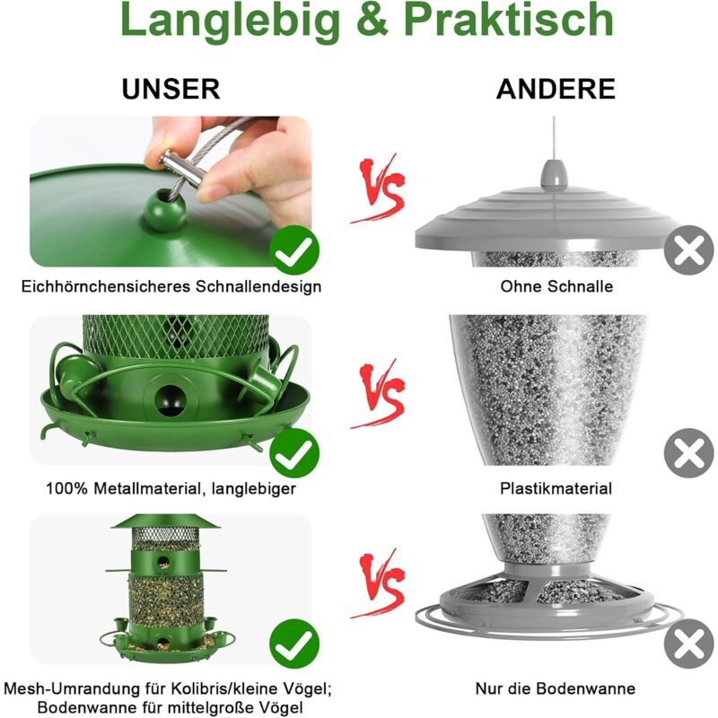 27Cm Hanging Bird Feeder, Outdoor Waterproof Hummingbird Lantern Feeder, 2.5L Weatherproof Large Capacity Seed V1188-MS-227-2185