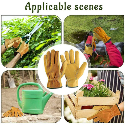 Cowhide Work Gloves, For Drivers, Diy, Gardening, Storage, Farm Work, Multifunctional (L, Yellow) V1188-MS-227-2192