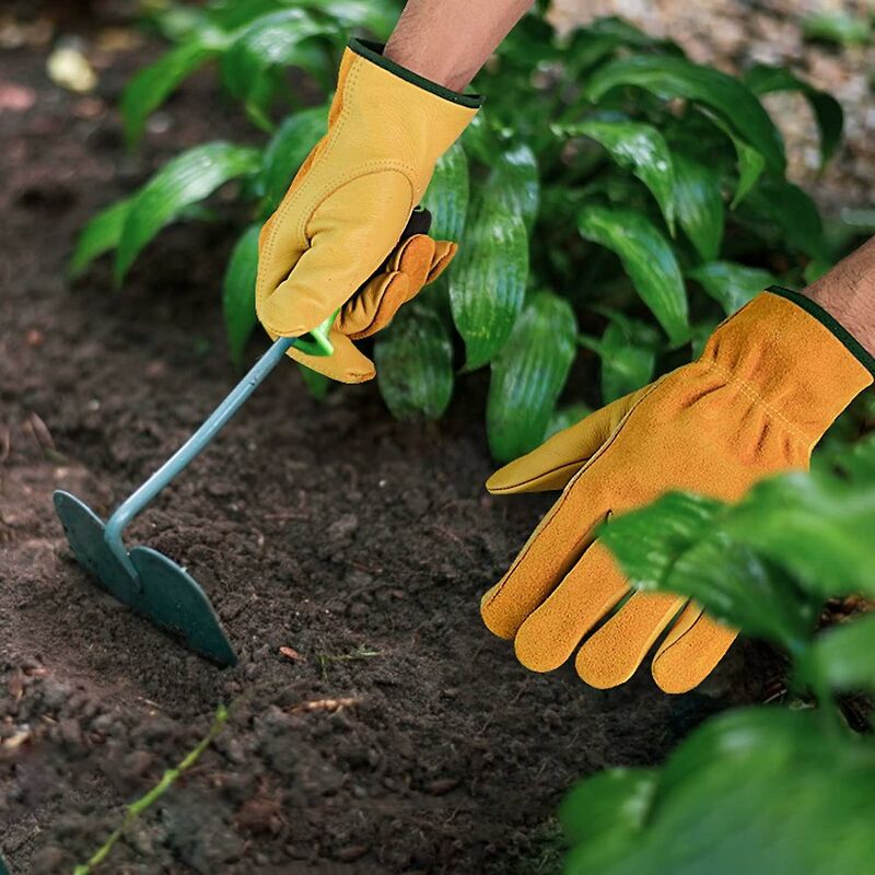 Cowhide Work Gloves, For Drivers, Diy, Gardening, Storage, Farm Work, Multifunctional (L, Yellow) V1188-MS-227-2192