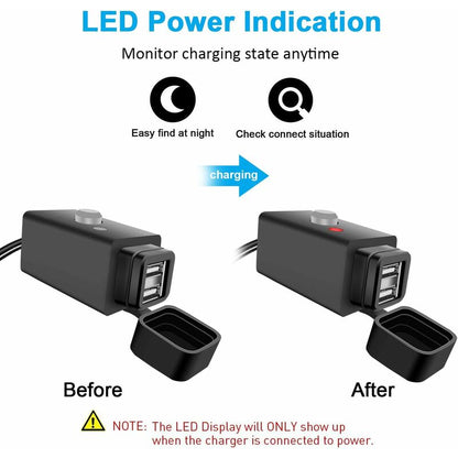 Waterproof Motorcycle Usb Charger With Switch 5V Dual Ports V1188-MS-227-2193