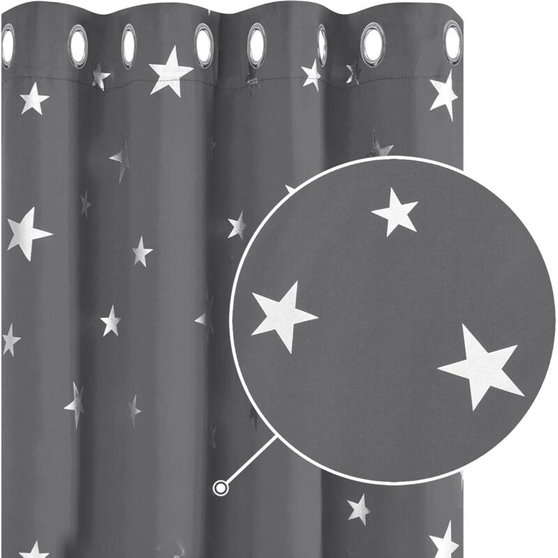 2 pcs Set Thermal Blackout Curtains Anti Cold Silver Star Pattern Eyelet Curtains 132X245Cm Light Grey V1188-MS-227-2194