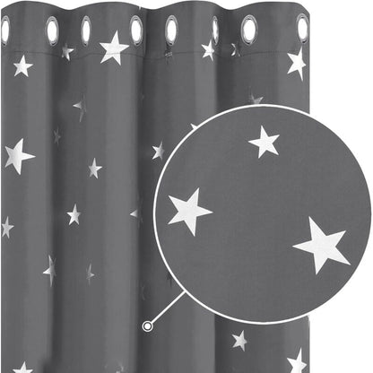 2 pcs Set Thermal Blackout Curtains Anti Cold Silver Star Pattern Eyelet Curtains 132X245Cm Light Grey V1188-MS-227-2194