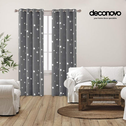 2 pcs Set Thermal Blackout Curtains Anti Cold Silver Star Pattern Eyelet Curtains 132X245Cm Light Grey V1188-MS-227-2194