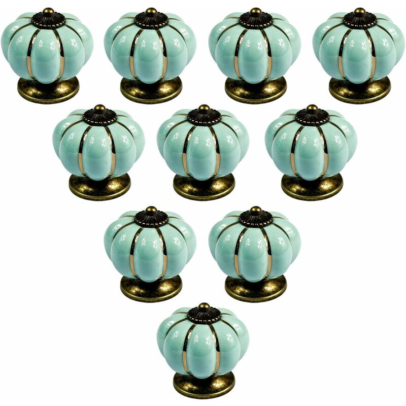 10 pcs Vintage European Style Ceramic Pumpkin Cabinet Knobs Dresser Cupboard Drawer Pull Handles Knobs, Light V1188-MS-227-2204