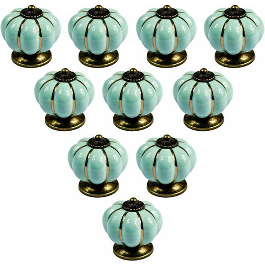 10 pcs Vintage European Style Ceramic Pumpkin Cabinet Knobs Dresser Cupboard Drawer Pull Handles Knobs, Light V1188-MS-227-2204