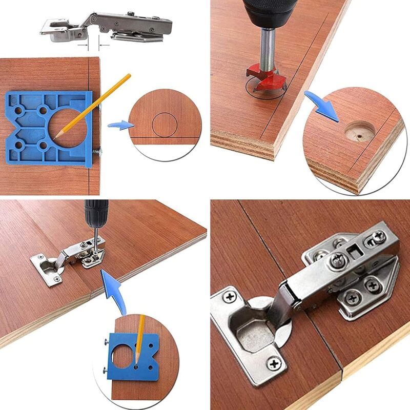 1 pcs Hinge Jig Drill Bit Sets, Hole Locator Bits, Drilling Jig For Hinges (35Mm Hinge Drilling Jig + Drill V1188-MS-227-2206