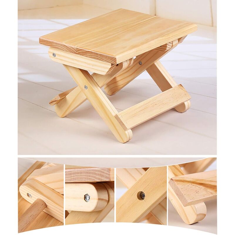 Solid Wood Folding Step Stool For Home, Play, Fishing, Garden, 24X19X17.8 Cm V1188-MS-227-2212