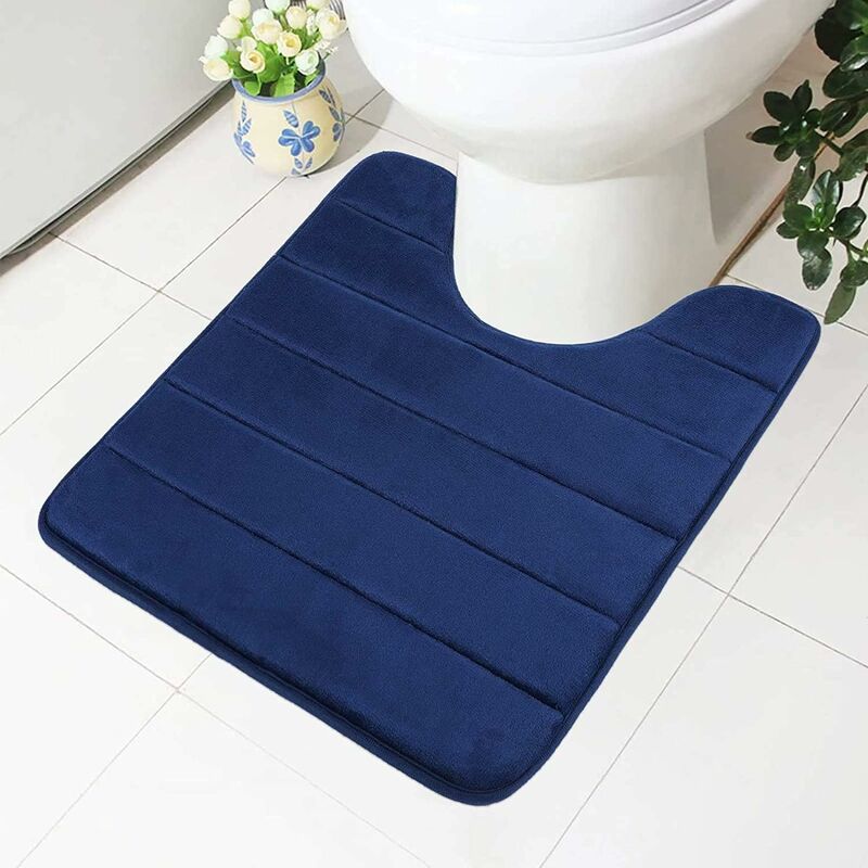 Memory Foam Bath Mat Non-Slip Backing Soft Water Absorbent Bath Mat For Toilet Bathroom, Memory Foam, Navy V1188-MS-227-2216