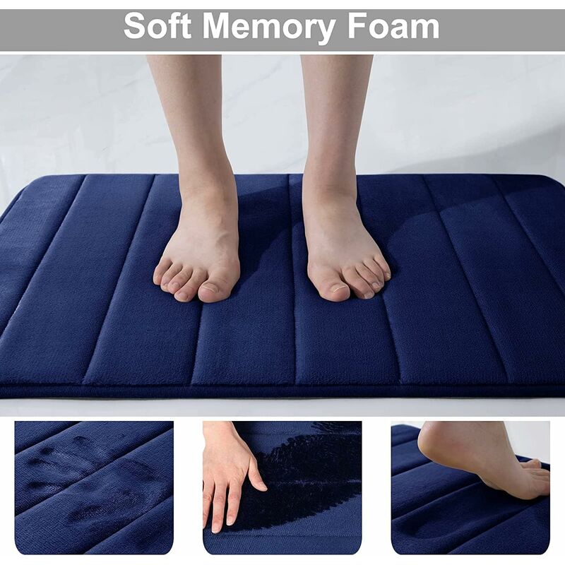 Memory Foam Bath Mat Non-Slip Backing Soft Water Absorbent Bath Mat For Toilet Bathroom, Memory Foam, Navy V1188-MS-227-2216