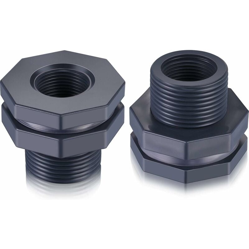 2-Piece Pvc Bulkhead Fitting For Rain Barrels, Aquariums, Water Tanks (3/4") V1188-MS-227-2233