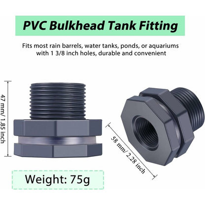 2-Piece Pvc Bulkhead Fitting For Rain Barrels, Aquariums, Water Tanks (3/4") V1188-MS-227-2233