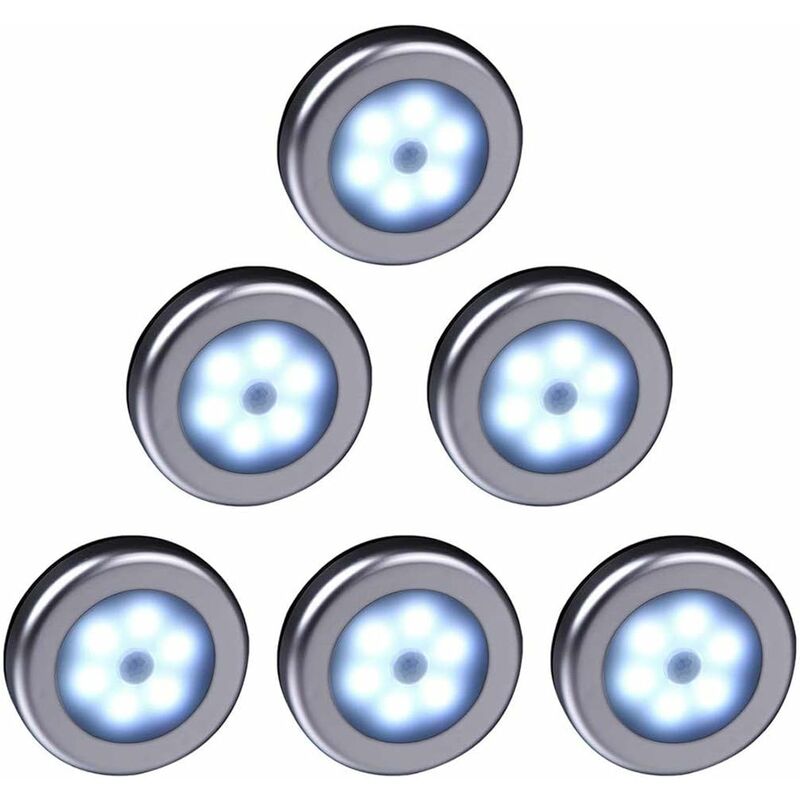 Wireless LED Motion Sensor Light For Closet, Stairs, Hallway, Kitchen, Bedroom (6 pcs) (Silver Shell (White V1188-MS-227-2239
