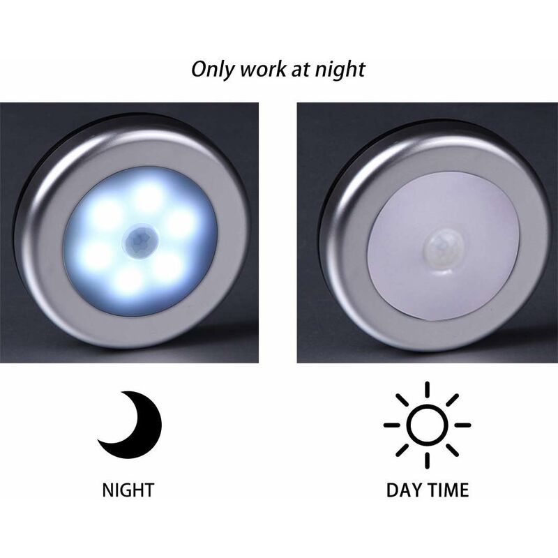 Wireless LED Motion Sensor Light For Closet, Stairs, Hallway, Kitchen, Bedroom (6 pcs) (Silver Shell (White V1188-MS-227-2239