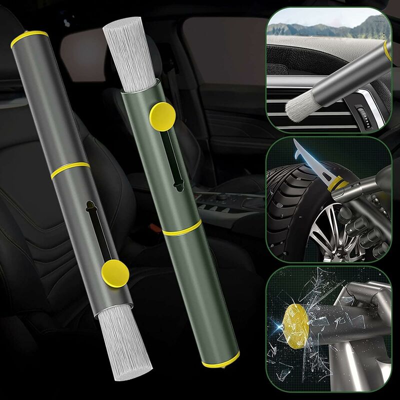 3 In 1 Multifunctional Car Cleaning Brush, Dust Remover, Tire Stone Hook, Window Breaker Hammer. Feather V1188-MS-227-2242