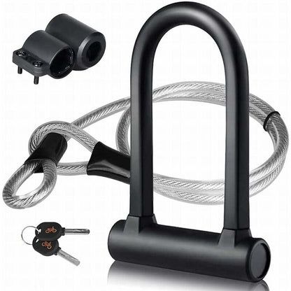 Bicycle U-Lock + Steel Cable Lock With Bracket 2 In 1 Flexible U-Lock Steel Cable V1188-MS-227-2244