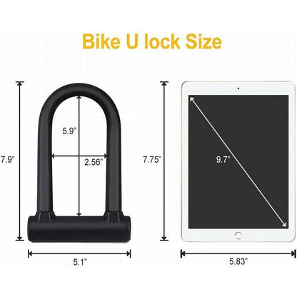 Bicycle U-Lock + Steel Cable Lock With Bracket 2 In 1 Flexible U-Lock Steel Cable V1188-MS-227-2244