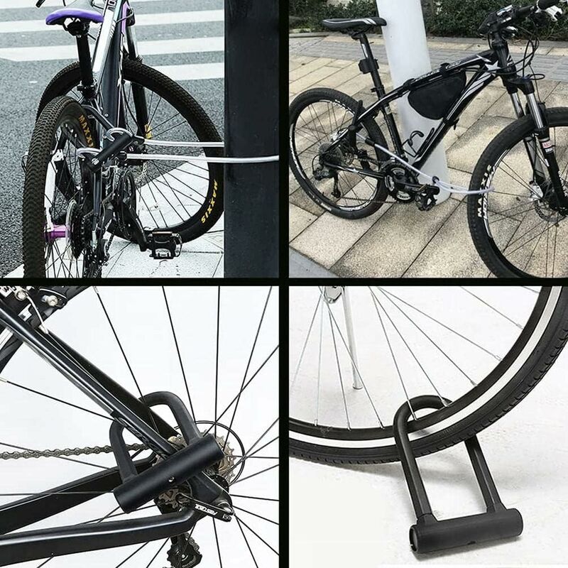 Bicycle U-Lock + Steel Cable Lock With Bracket 2 In 1 Flexible U-Lock Steel Cable V1188-MS-227-2244