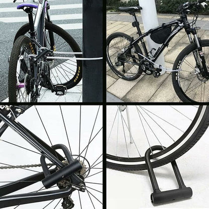 Bicycle U-Lock + Steel Cable Lock With Bracket 2 In 1 Flexible U-Lock Steel Cable V1188-MS-227-2244