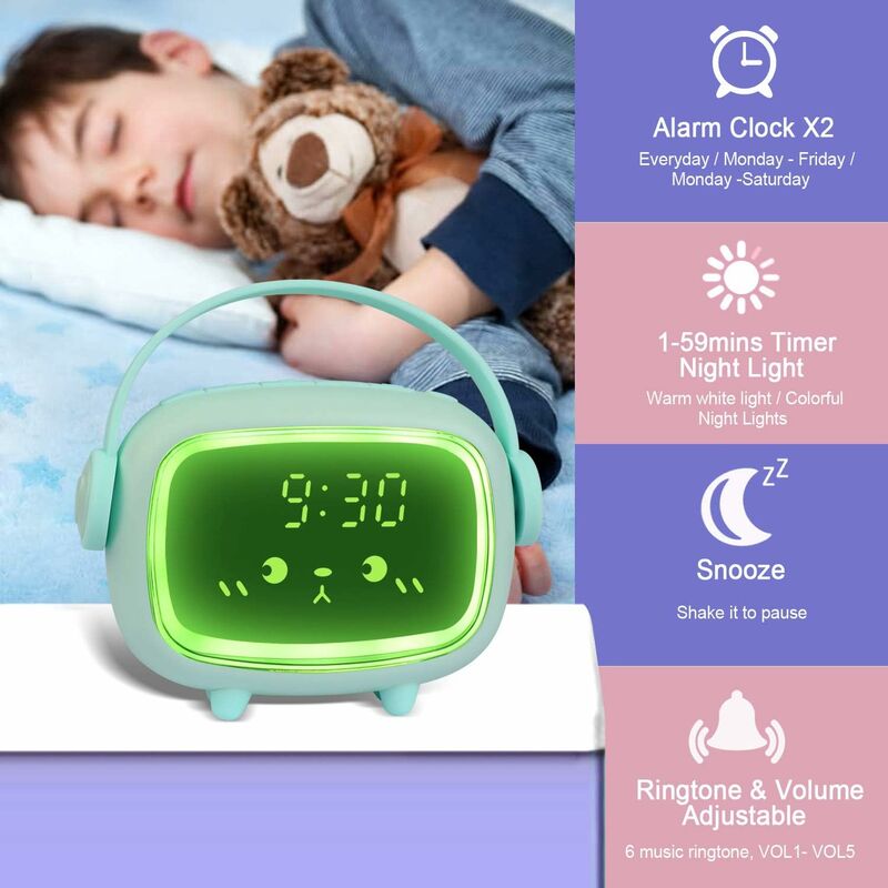 Kids Digital Alarm Clock For Girls Boys, Angel Digital Alarm Clock With Lights And Snooze Function (Green) V1188-MS-227-2248