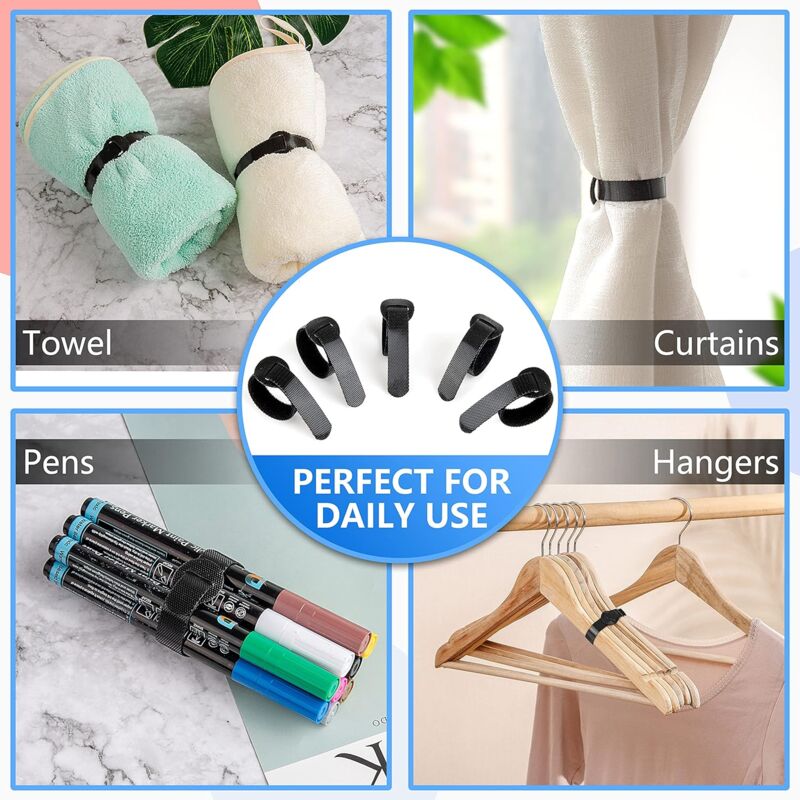 60 Pack Black Reusable Cable Ties Adjustable Hook And Loop Cable Management For Pc Cable Organizer Tv Office V1188-MS-227-2249