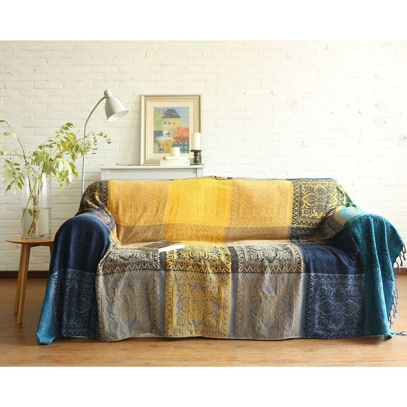 Cotton Single Sofa Blanket, Knitted Fringed Blanket, Double Sided Patchwork, Decorative Warm Blanket For Home V1188-MS-227-2255