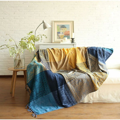 Cotton Single Sofa Blanket, Knitted Fringed Blanket, Double Sided Patchwork, Decorative Warm Blanket For Home V1188-MS-227-2255