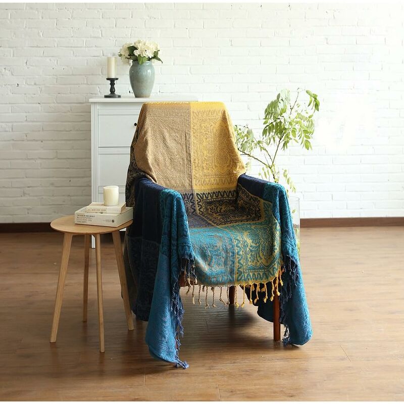 Cotton Single Sofa Blanket, Knitted Fringed Blanket, Double Sided Patchwork, Decorative Warm Blanket For Home V1188-MS-227-2255
