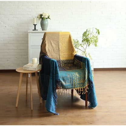 Cotton Single Sofa Blanket, Knitted Fringed Blanket, Double Sided Patchwork, Decorative Warm Blanket For Home V1188-MS-227-2255