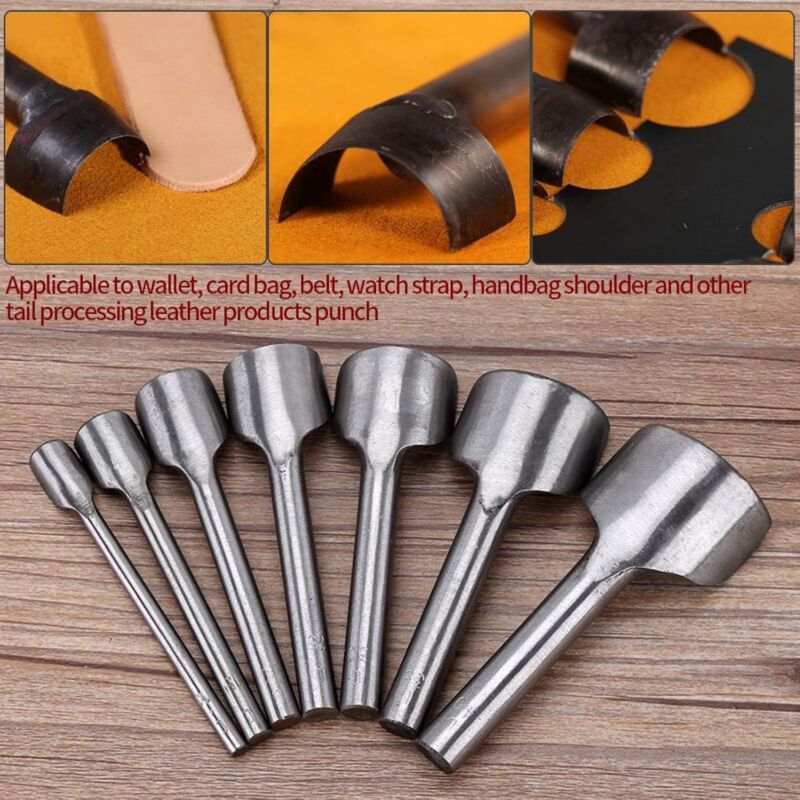 7 pcs Half ROund Diy Leather Craft Tools Arc Shape Belt End Cutter Leather Strap Semicircle Punch Tools V1188-MS-227-2256