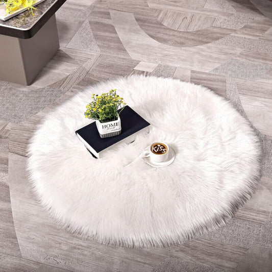 Faux Sheepskin Faux Lambskin Rug Fluffy Soft Longhair Decorative Sofa Chair Cushion Mat (White, 45X45Cm) V1188-MS-227-2259
