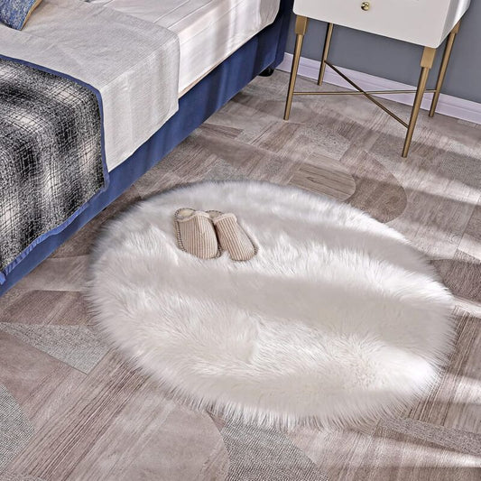 Faux Sheepskin Faux Lambskin Rug Fluffy Soft Longhair Decorative Sofa Chair Cushion Mat (White, 45X45Cm) V1188-MS-227-2259