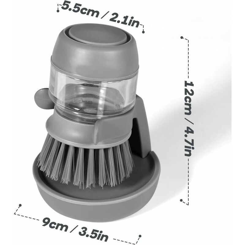 Soap Dispensing Dish Brush, Kitchen Hand Brush For Cleaning Dishes, Pots, Pans And Sinks -- Gray V014Dcbgre V1188-MS-227-2262
