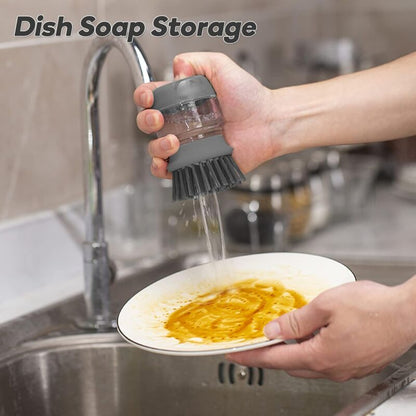 Soap Dispensing Dish Brush, Kitchen Hand Brush For Cleaning Dishes, Pots, Pans And Sinks -- Gray V014Dcbgre V1188-MS-227-2262