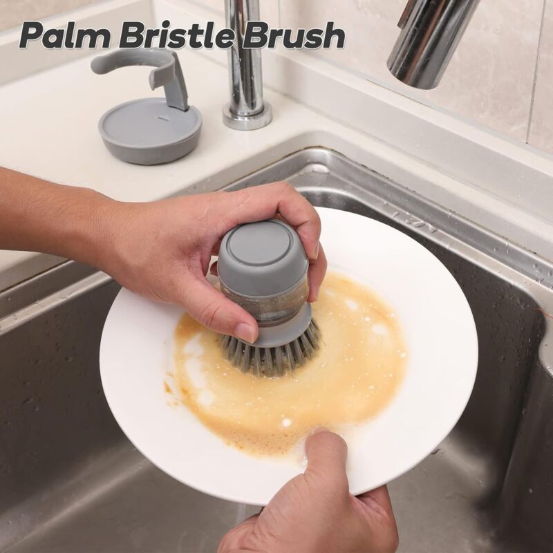 Soap Dispensing Dish Brush, Kitchen Hand Brush For Cleaning Dishes, Pots, Pans And Sinks -- Gray V014Dcbgre V1188-MS-227-2262