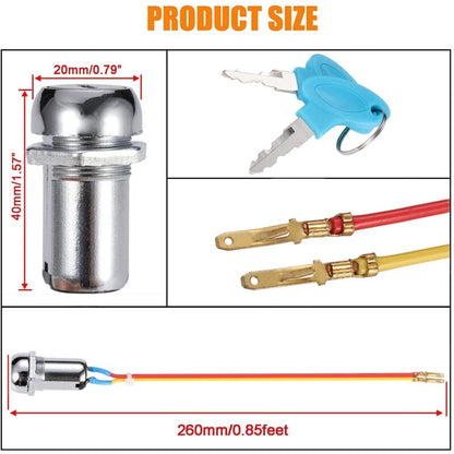 2 Wire Ignition Switch, Key Start Switch With 2 On-Off Buttons For Electric Scooter Atv Moped Go Kart V1188-MS-227-2269