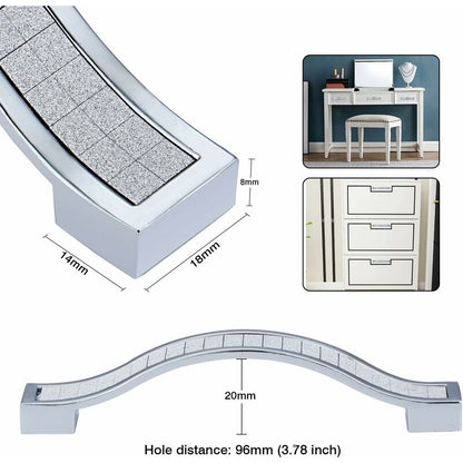 10 pcs Alloy Rhinestone Crystal Drawer Pulls Handles For Dresser Kitchen Cabinet Cupboard, Silver, 96Mm-10 pcs V1188-MS-227-2270