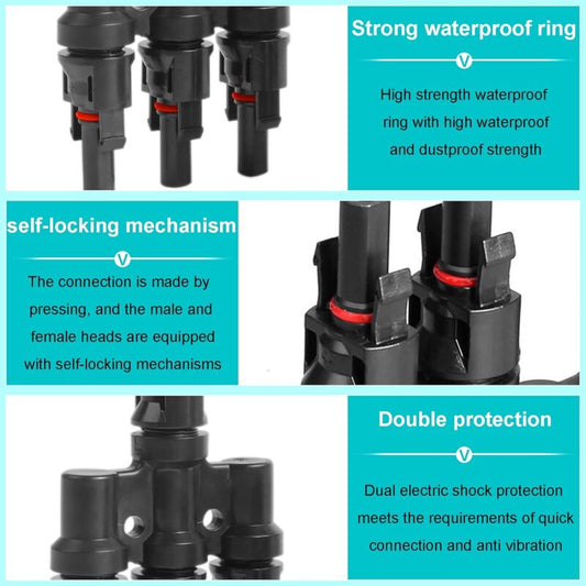 1 Pair Pv T Branch Connectors Type Solar Panel Connector Photovoltaic 3 Branch Solar Panel Cable Connector V1188-MS-227-2276