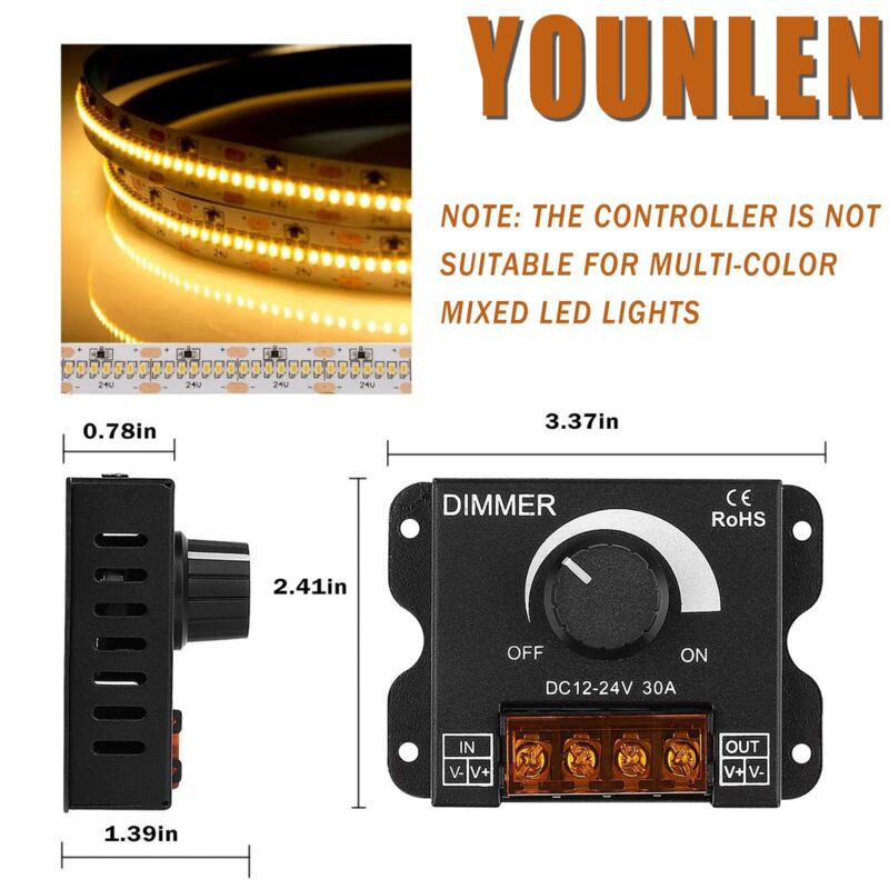 LED ROtary LED Dimmer Switch Dimming Controller Dc 12V-24V 30A Pwm Dimmer Knob For Adjusting Brightness(2 V1188-MS-227-2278