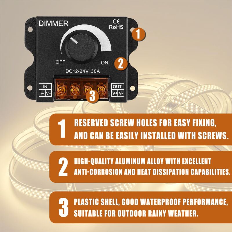 LED ROtary LED Dimmer Switch Dimming Controller Dc 12V-24V 30A Pwm Dimmer Knob For Adjusting Brightness(2 V1188-MS-227-2278