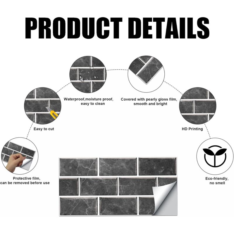 Kitchen Tile Stickers, 12 Pieces Self-Adhesive Tile Sticker Waterproof Pvc Tile Stickers Self-Adhesive Wall V1188-MS-227-2281