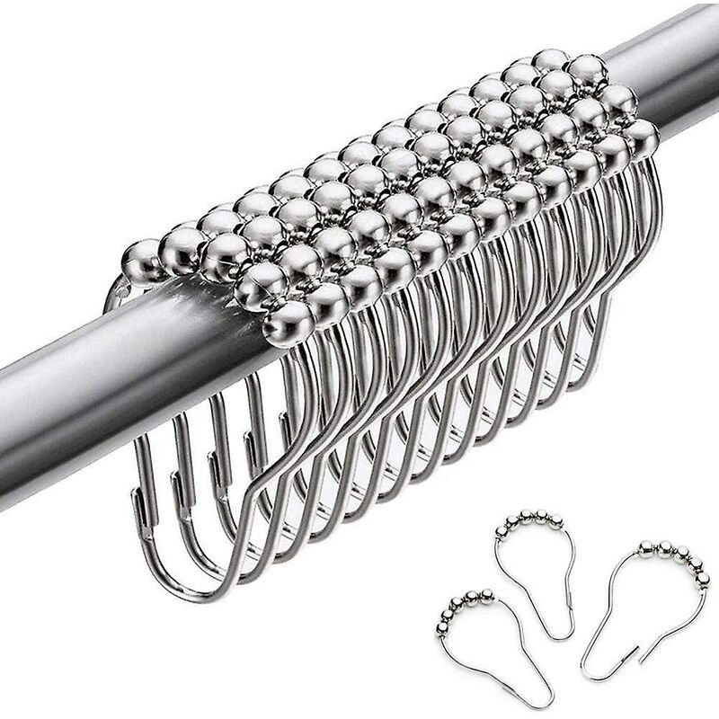 Stainless Steel Shower Rings, 12 Pieces Shower Curtain Hooks Small S Hooks For Bathroom Shower ROd (Silver) V1188-MS-227-2282