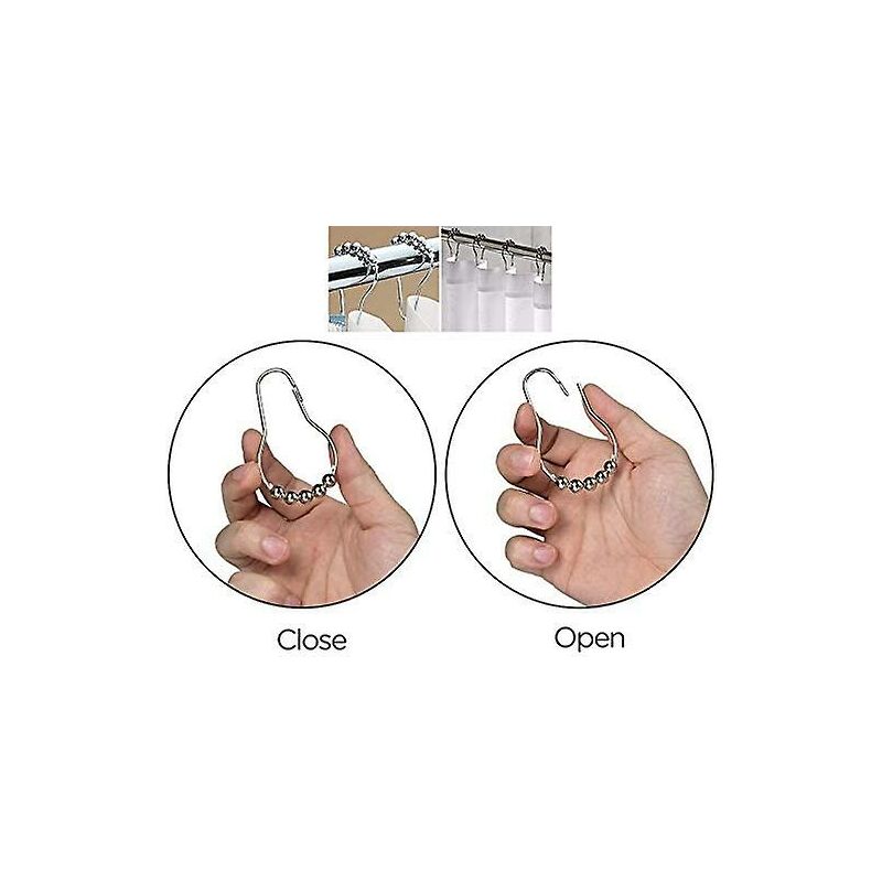 Stainless Steel Shower Rings, 12 Pieces Shower Curtain Hooks Small S Hooks For Bathroom Shower ROd (Silver) V1188-MS-227-2282