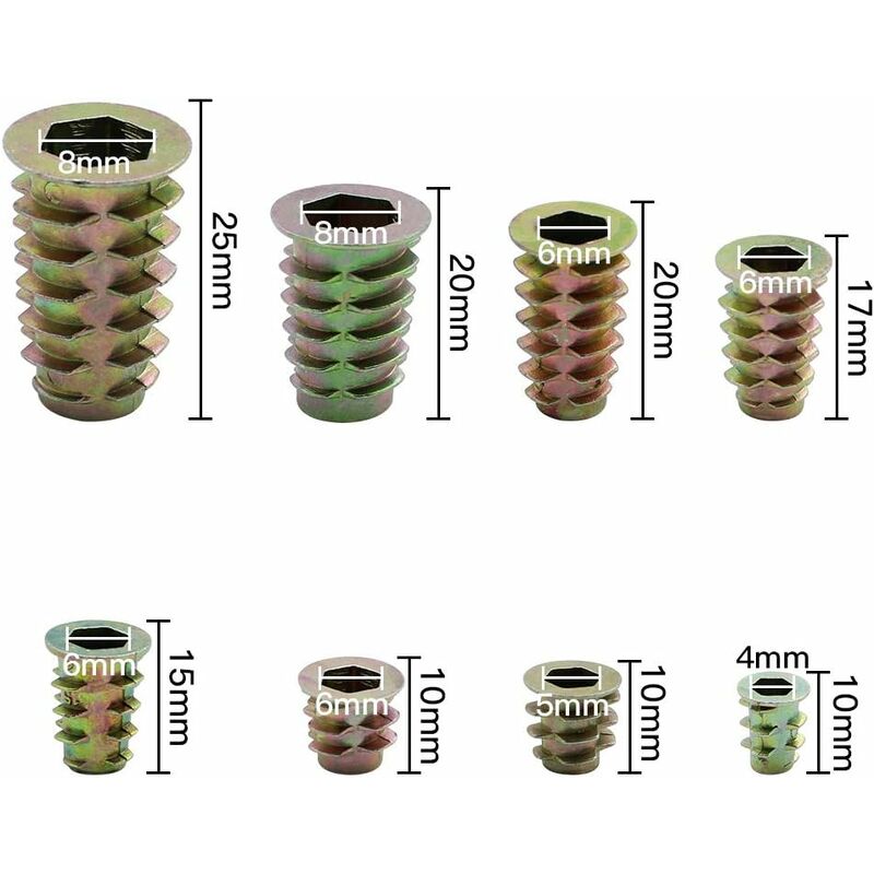 230 pcs Zinc Alloy Hex Threaded Insert Nuts Threaded Insert Nuts External Thread M4 M5 M6 M8 For Wood V1188-MS-227-2283