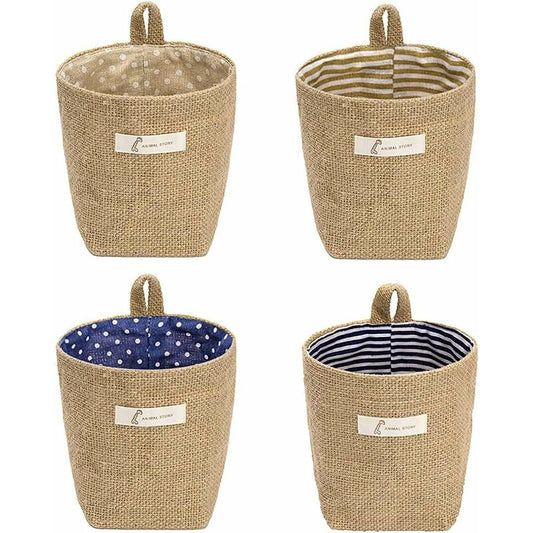 4 Pieces Foldable Storage Basket With Handle, Hanging Storage Bag, Cotton Linen Storage Basket Bag, 4 Colors, V1188-MS-227-2284