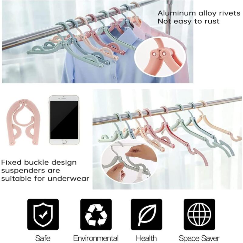 12 Pack Portable Foldable Plastic Travel Hangers Space Saving With Non-Slip Multi-Functional Travel V1188-MS-227-2287