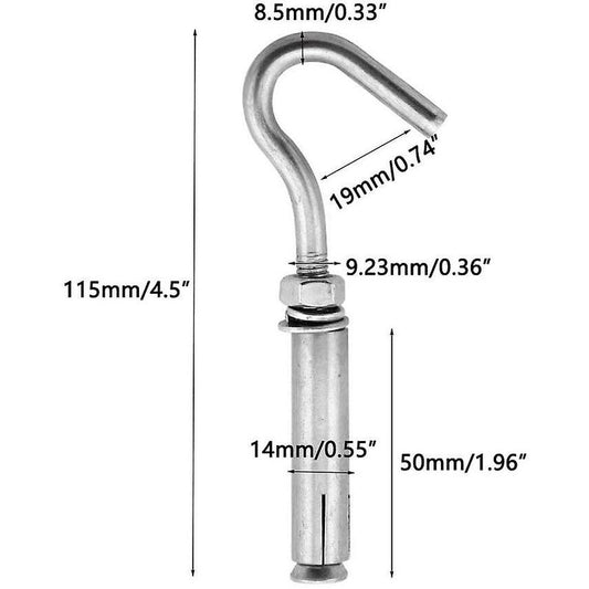M10 304 Stainless Steel Expansion Bolts Anchors Bolts Open Hook Expansion Screws Bolts 5-Pack V1188-MS-227-2288