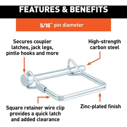 12 pcs Square Locking Pin 5/16 Inch (8Mm) High Quality Galvanized Carbon Steel Safety Self Locking Pin For V1188-MS-227-2289