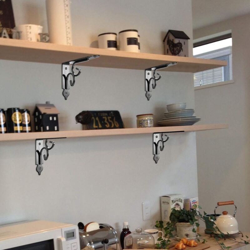 2 pcs Wall Shelf Brackets, 90 Degree Triangle Shelf Brackets, Metal Angle Bracket For Bookshelf, Kitchen - V1188-MS-227-2294